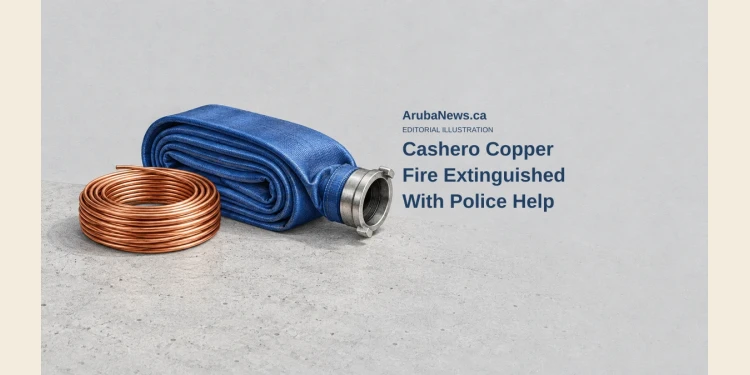 Conceptual editorial illustration of a plain copper-wire coil and an unmarked fire hose; not actual evidence, the Cashero address or a reconstruction of the fire.