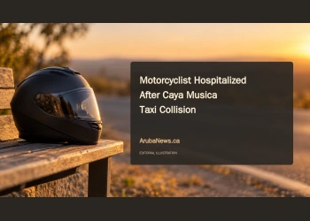 Conceptual editorial illustration of a motorcycle helmet beside a road; not a photograph of the Caya Musica collision.