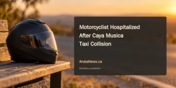 Motorcyclist Hospitalized After Caya Musica Taxi Collision Conceptual editorial illustration of a motorcycle helmet beside a road; not a photograph of the Caya Musica collision.