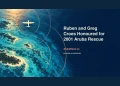 Ruben and Greg Croes Honoured for 2001 Aruba Rescue Conceptual editorial illustration of an unmarked aircraft above turquoise and navy sea, with the rescue-recognition headline and ArubaNews.ca branding; not a photograph of the 2001 search.