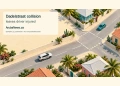 Conceptual editorial illustration of two vehicles approaching a generic residential intersection; not a photograph or reconstruction of the Dadelstraat collision.