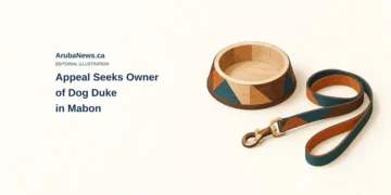 Conceptual marquetry illustration of a generic empty pet bowl and coiled leash; not Duke, its actual belongings, a sighting or Mabon.