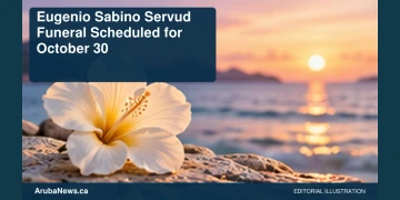 Conceptual editorial illustration: Respectful still life of a single cream flower on pale stone beside a softly blurred sea at sunrise, lavender and warm sand palette, low close viewpoint, open right side. Not a photograph of the actual people, event or location.