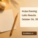 Conceptual editorial illustration of unnumbered lottery balls and a blank results slip on a warm-toned tabletop; not an official draw photograph.