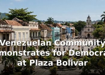 Venezuelan Community Demonstrates for Democracy at Plaza Bolivar