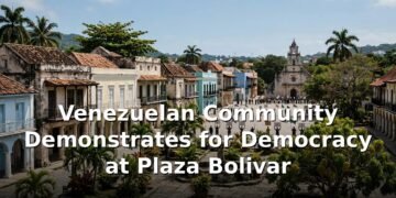 Venezuelan Community Demonstrates for Democracy at Plaza Bolivar
