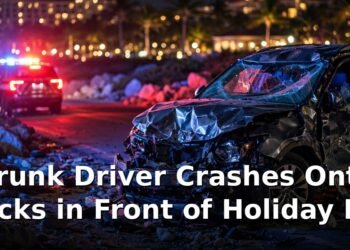 Drunk Driver Crashes Onto Rocks in Front of Holiday Inn