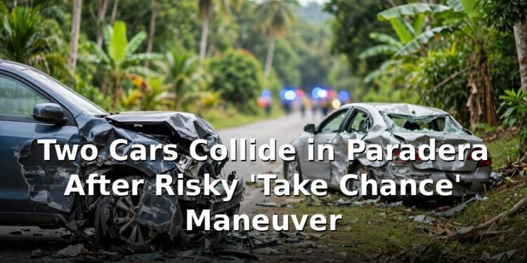 Two Cars Collide in Paradera After Risky 'Take Chance' Maneuver