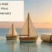 Conceptual editorial illustration of two generic wooden sailboat models and a blank rolled parchment, with the First Salute anniversary headline and ArubaNews.ca branding; not a historical scene.