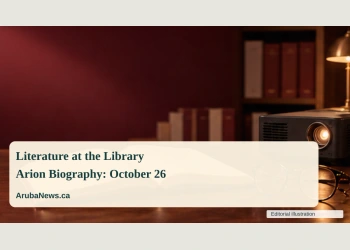 Conceptual editorial illustration of an open blank book and reading glasses beside a simple projector silhouette in a softly lit library, burgundy and cream palette, no readable book covers or portraits; not a documentary photograph of the people, venue or event.