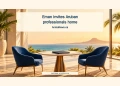 Conceptual editorial illustration of a career-fair meeting table and an unmarked portfolio, representing professional opportunities and returning home.
