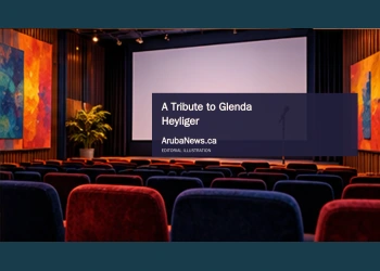 Conceptual editorial illustration of an empty screening space and microphone, not the documentary or the actual venue.