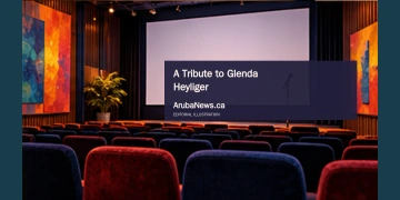 Conceptual editorial illustration of an empty screening space and microphone, not the documentary or the actual venue.