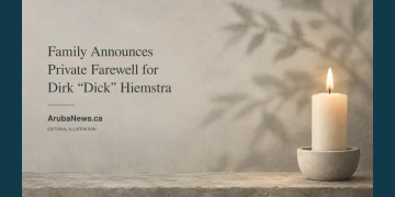 Conceptual remembrance illustration of an ivory candle and soft branch shadow on grey stone; not a portrait or photograph of the private farewell.