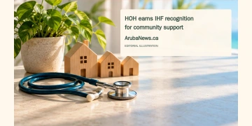 HOH Receives IHF Honourable Mention for Community Support Conceptual editorial illustration of a stethoscope, wooden homes and a plant, representing community healthcare rather than the actual award ceremony.