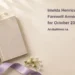 Conceptual memorial illustration of a blank closed linen-bound book, white flowers and lavender ribbon on ivory, with the article headline and ArubaNews.ca branding; no portrait or documentary scene.