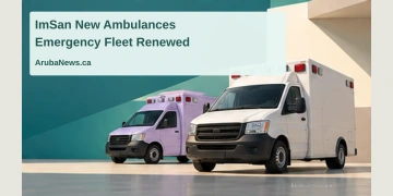 Conceptual editorial illustration of two generic ambulances, one lavender; not a photograph or exact reproduction of ImSan’s new vehicles.