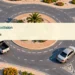 Conceptual editorial illustration; a generic small Caribbean roundabout with a pickup and sedan traveling in separate lanes, abstract road geometry, turquoise and sand palette, clear afternoon light, spacious right side for headline. Not a documentary image of the reported event.