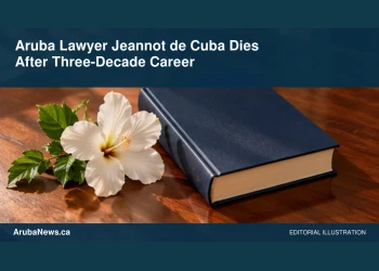 Conceptual editorial illustration of single white flower beside a closed plain law book on a warm wooden desk with soft afternoon light, respectful still life, muted ivory and navy; no portrait, text or insignia. Not a photograph of the actual people, documents or location.