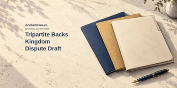 Conceptual editorial illustration of three plain document folders and a pen symbolizing inter-parliamentary cooperation; not official documents or a photograph of the Tripartite meeting.