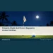 Conceptual editorial illustration: An empty golf putting green under moonlight with a generic glowing golf ball and flag with no markings, deep indigo and lime palette, low angle. Not a photograph of the actual people, event or location.