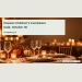 Conceptual editorial illustration of an empty formal gala table with subtle orange autumn decorations and warm amber lights, no people, logos or exact venue; not a documentary photograph of the people, venue or event.