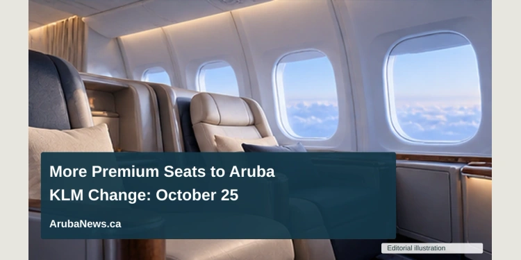 Conceptual editorial illustration of an empty generic premium aircraft cabin with broad seats and soft blue window light, no airline logos, exact aircraft configuration or people; not a documentary photograph of the people, venue or event.