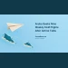 Conceptual editorial illustration of a paper airplane and abstract island route on blue paper; not an actual aircraft, route map or airline meeting photograph.