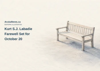 Conceptual editorial illustration of an empty generic wooden bench on a simple surface; not the actual funeral venue, ceremony or personal belongings.