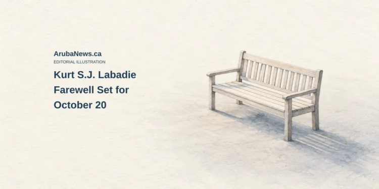Conceptual editorial illustration of an empty generic wooden bench on a simple surface; not the actual funeral venue, ceremony or personal belongings.