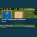 Conceptual editorial illustration: A conceptual geometric overhead view of three empty school sports spaces with basketball, volleyball and football markings, green and blue palette, bright sunlight. Not a photograph of the actual people, event or location.