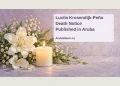 Respectful editorial still-life illustration of white flowers and a softly lit candle; not a portrait or photograph of an actual memorial service.