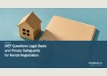 Conceptual editorial illustration of a small model house, closed folder and padlock representing rental-registration and privacy questions.
