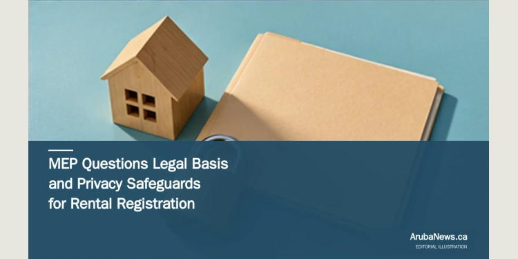 Conceptual editorial illustration of a small model house, closed folder and padlock representing rental-registration and privacy questions.