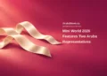 Mini World 2026 Features Two Aruba Representatives Conceptual airbrushed illustration of two plain ivory satin ribbons on rose-magenta; not actual contestants, official sashes, a title handover or competition results.