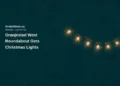 Conceptual pointillist illustration of a curved strand of warm fairy lights on midnight teal; not the actual Oranjestad West roundabout or installed Christmas display.