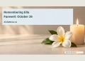 Conceptual editorial illustration of a single white flower beside a softly glowing candle on a pale neutral surface, quiet side lighting, no portrait, religious symbols or writing; not a documentary photograph of the people, venue or event.