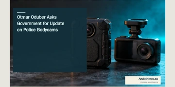 Otmar Oduber Asks Government for Update on Police Bodycams Conceptual editorial illustration of unbranded body-worn and dashboard cameras on a plain surface; not an image of Aruba police equipment.