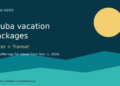 Editorial illustration announcing Porter and Transat Aruba vacation packages for travel from November 1, 2026