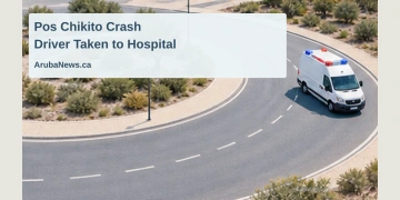 Conceptual editorial illustration of a generic roundabout and ambulance; not a photograph or reconstruction of the Pos Chikito crash.