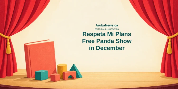 Respeta Mi Plans Free Panda Show in December Conceptual editorial illustration of theatre curtains, a plain storybook and colourful blocks; not a depiction of the Panda characters or the announced show’s stage design.