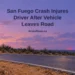San Fuego Crash Injures Driver After Vehicle Leaves Road Painterly conceptual editorial illustration, not the actual crash or location: empty Caribbean road beside cactus hedges and an upright utility pole under a lavender sky, with the San Fuego headline and ArubaNews.ca branding.