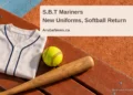 Conceptual editorial illustration of a plain jersey and softball equipment; not a photograph or reproduction of the S.B.T Mariners uniform.