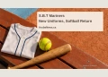 Conceptual editorial illustration of a plain jersey and softball equipment; not a photograph or reproduction of the S.B.T Mariners uniform.
