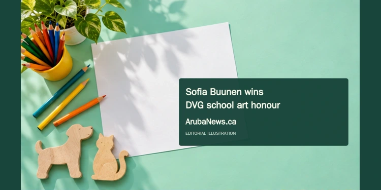 Sofia Buunen Named Overall Winner at DVG School Art Ceremony Conceptual editorial illustration of art materials and wooden animal shapes, not Sofia Buunen or her actual winning artwork.