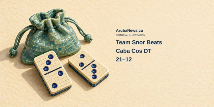 Conceptual editorial illustration of generic domino tiles; not a photograph of the Team Snor–Caba Cos game, its players or the actual venue.