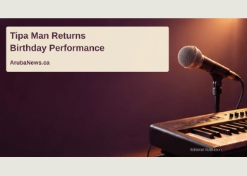 Conceptual editorial illustration of a microphone and keyboard, not a photograph of Tipa Man or Sandra’s Garden.
