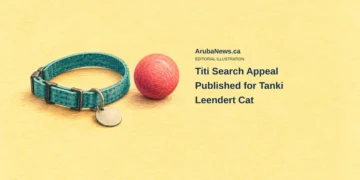 Conceptual colored-pencil illustration of a generic teal pet collar and round toy; not Titi, its actual collar or toy, a sighting or Tanki Leendert.