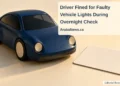 Conceptual editorial illustration of an unbranded model car and a blank inspection card, with the article headline and ArubaNews.ca branding; not an actual police stop.