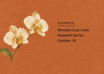 Conceptual editorial illustration of a simple orchid stem on a warm-toned surface; not a portrait, an actual funeral or the family’s belongings.